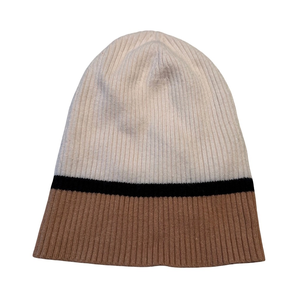 Maeve by Anthropologie Ribbed Colorblock Beanie Cream Black Brown One Size